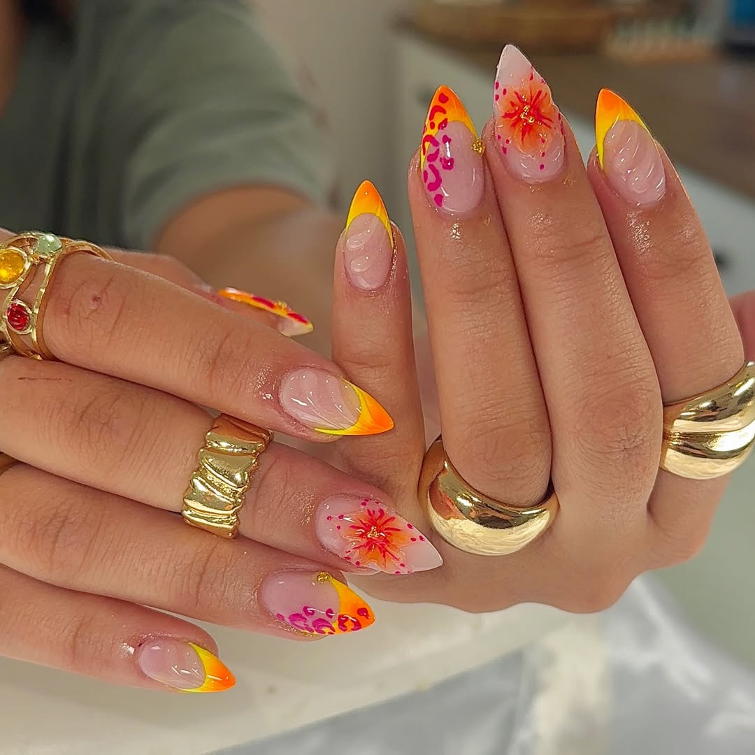 Vibrant Floral Abstract French Manicure