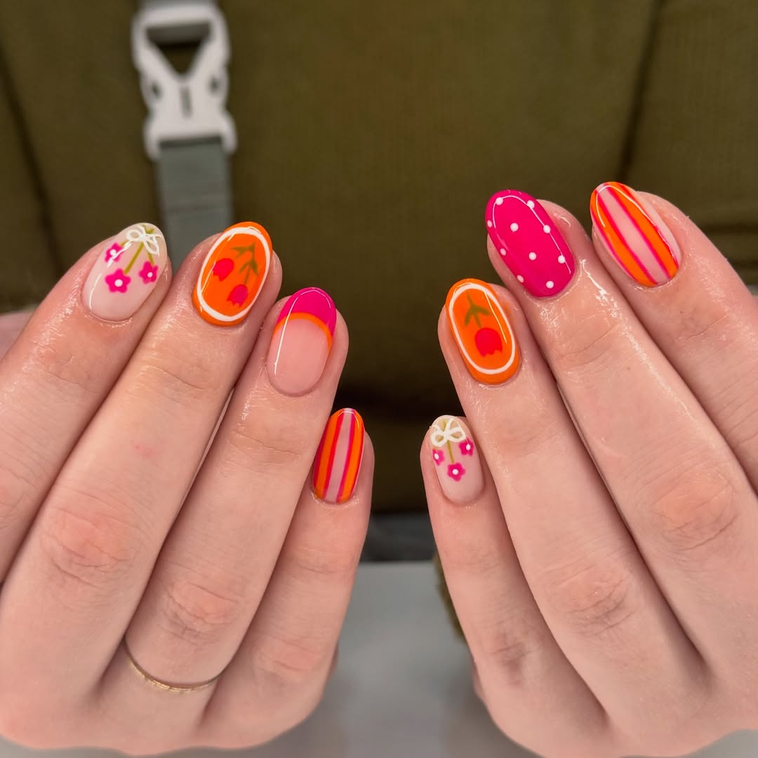 Vibrant Floral Pop Art Oval Nails