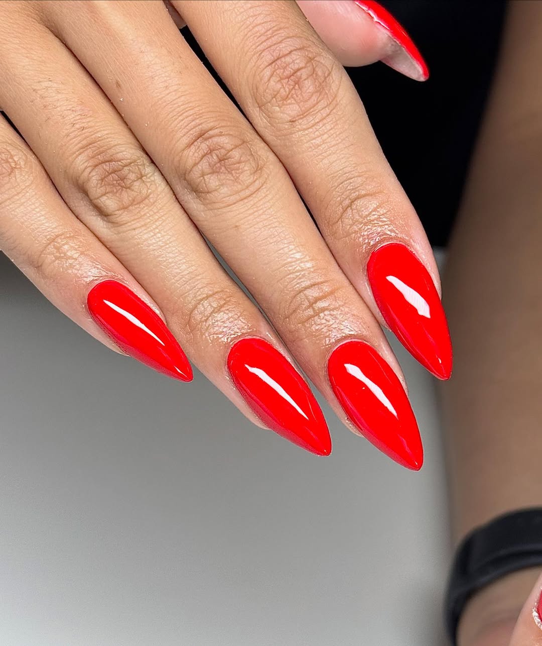 Vibrant Glossy Chili Red Stiletto Nails