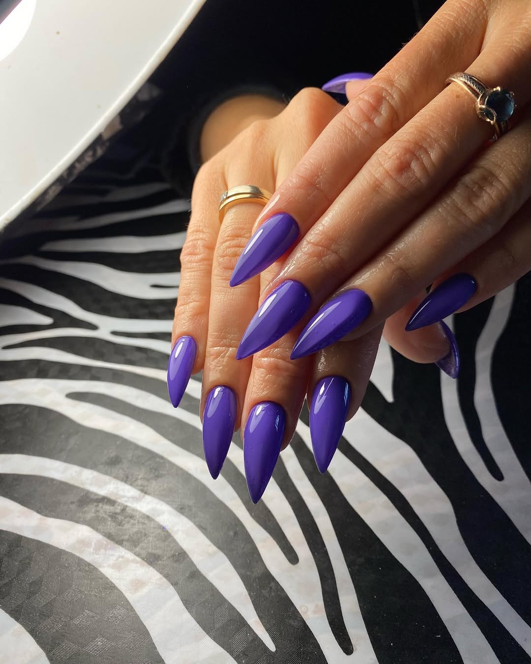 Vibrant Glossy Stiletto Purple Long Nails