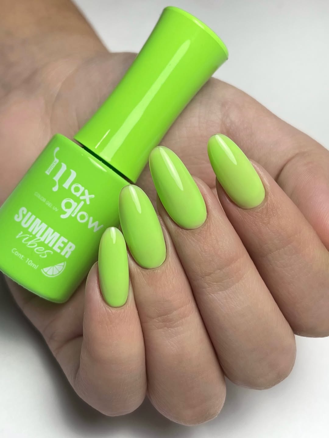 Vibrant Lime Green Glossy Oval Nails