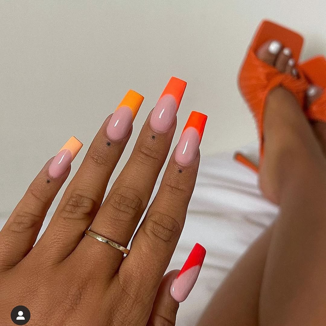 Vibrant Neon French Tip Coffin Nails