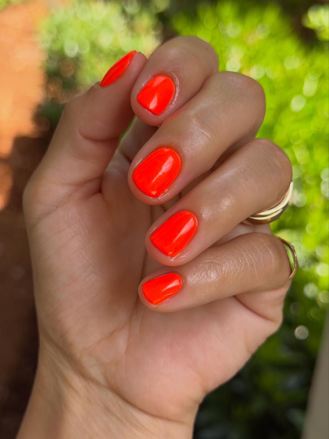 Vibrant Neon Orange Glossy Short Round