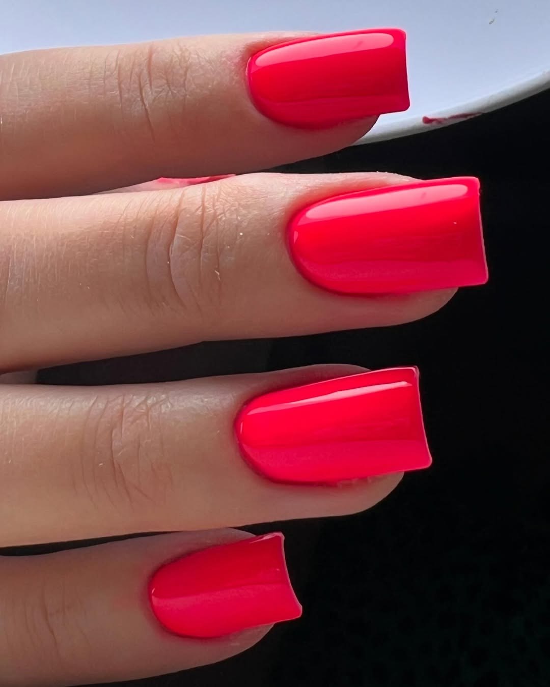 Vibrant Neon Pink Glossy Short Square Nails