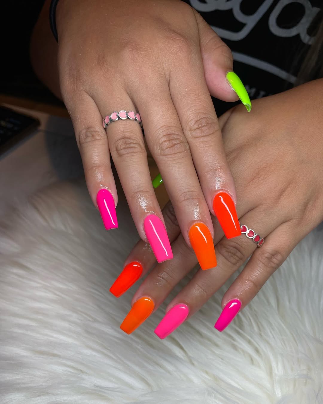 Vibrant Neon Summer Ombre Coffin Nails