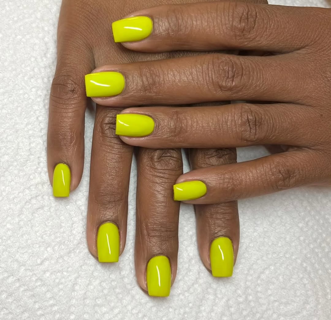 Vibrant Neon Yellow Glossy Short Square Nails