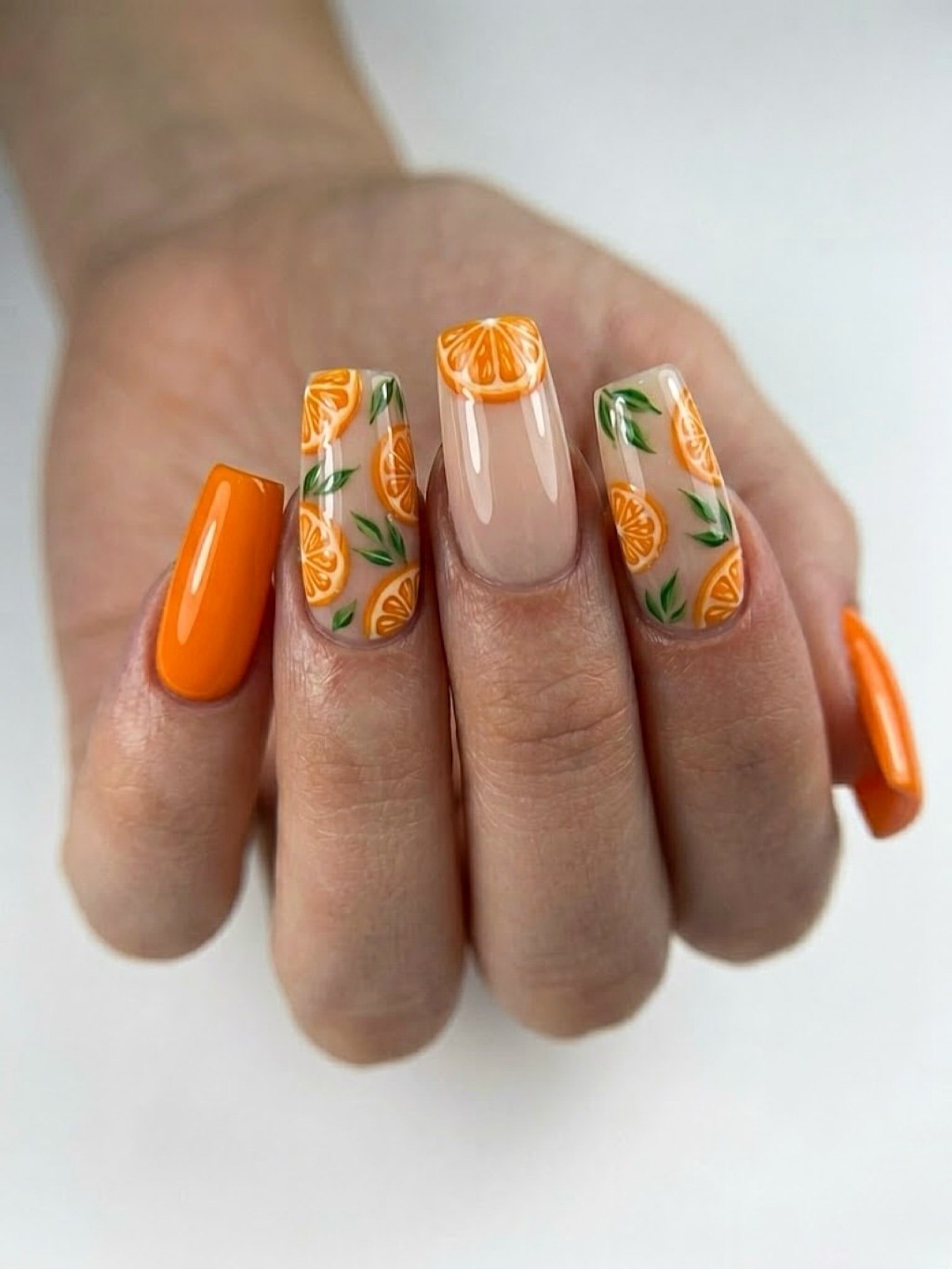Vibrant Orange Citrus Slice Summer Nails