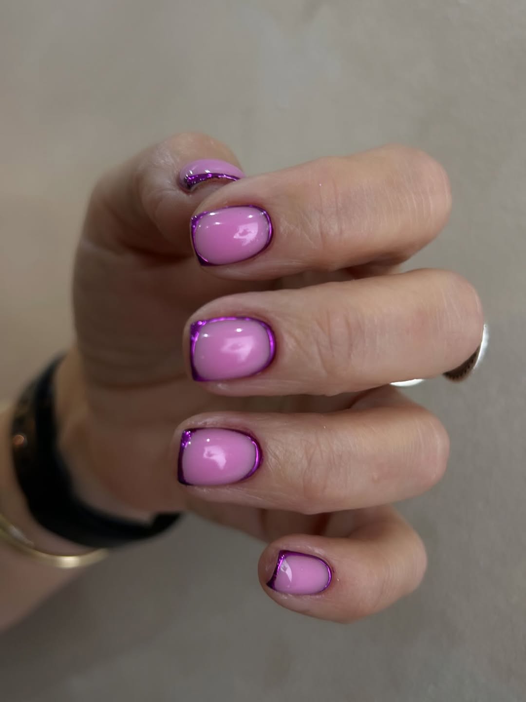 Vibrant Pink Ombre Chrome Disco French Tips