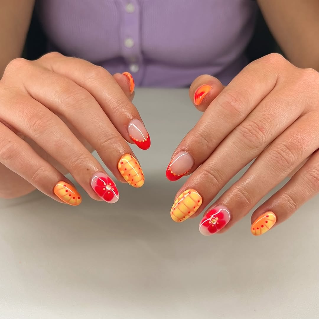 Vibrant Red and Yellow Summer Lemonade Nails
