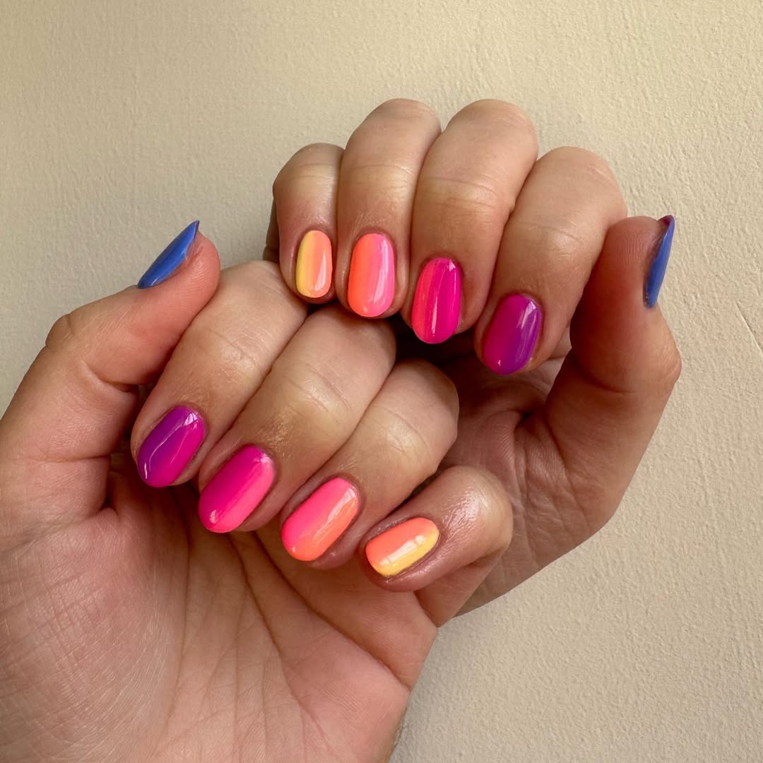 Vibrant Sunset Ombre Squoval Nails