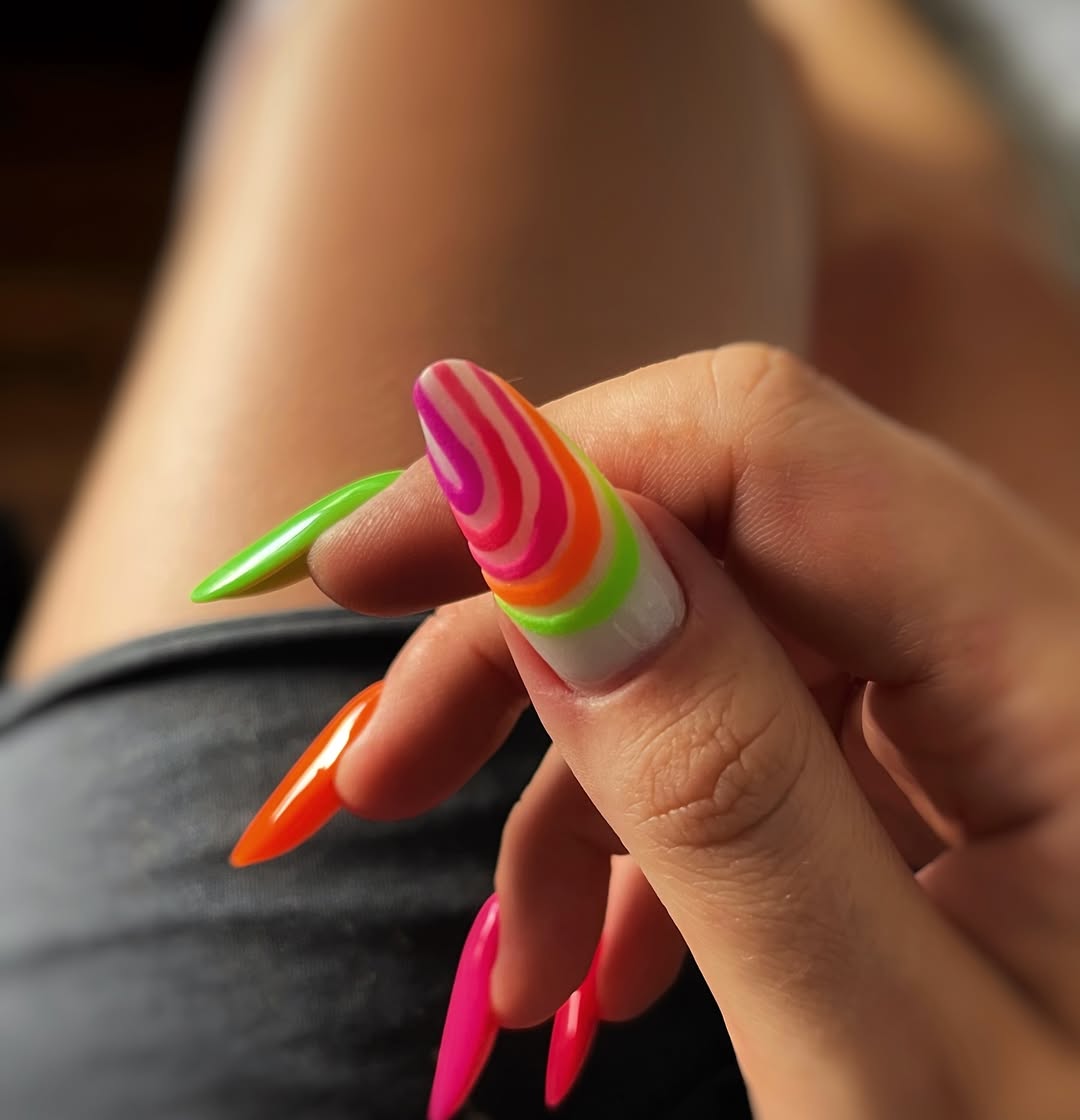 Vibrant Swirl Stiletto Neon Summer Nails