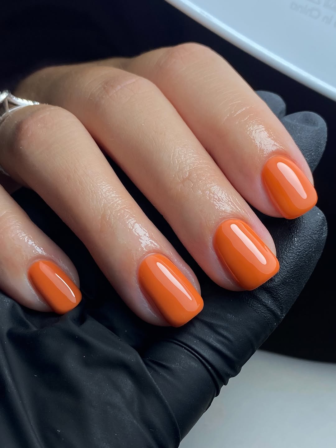 Vibrant Tangerine Glossy Short Square Nails