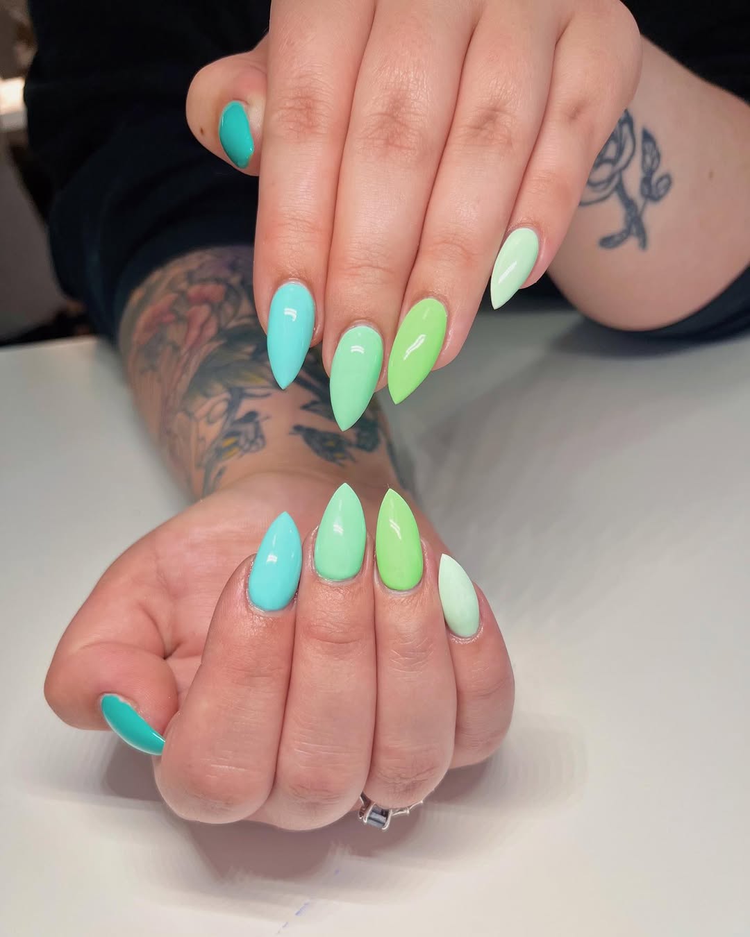 Vibrant Teal and Lime Green Glossy Stiletto Set