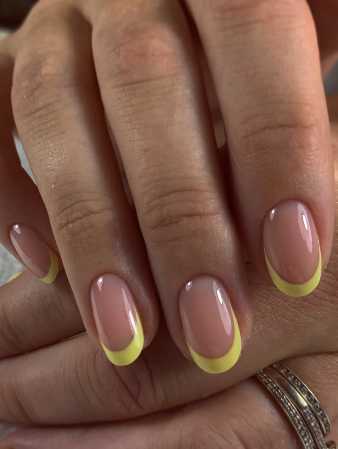 Vibrant Yellow French Tip Oval Nails