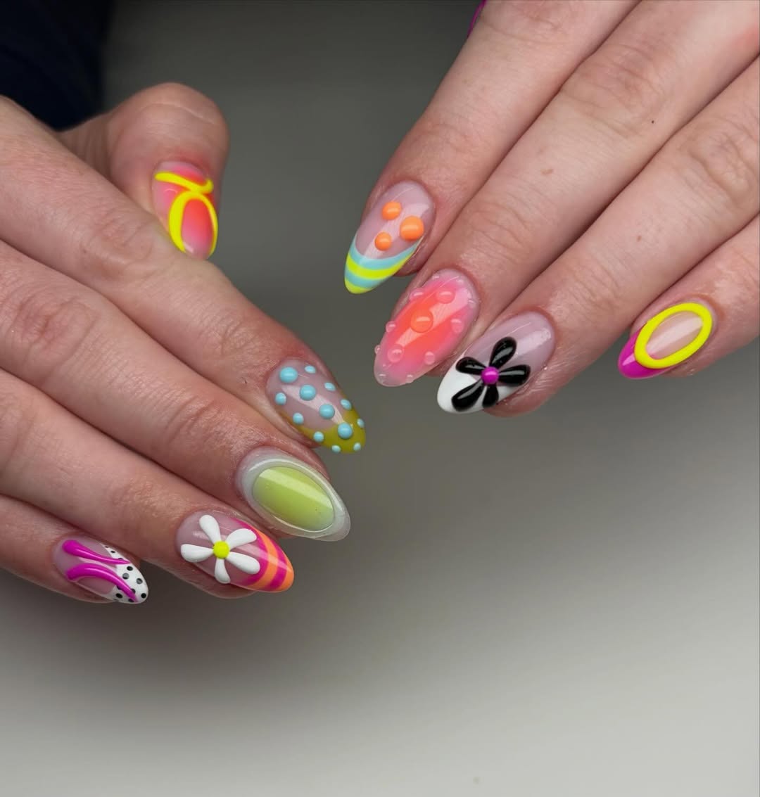 Whimsical Abstract Funky Summer Gel Nails