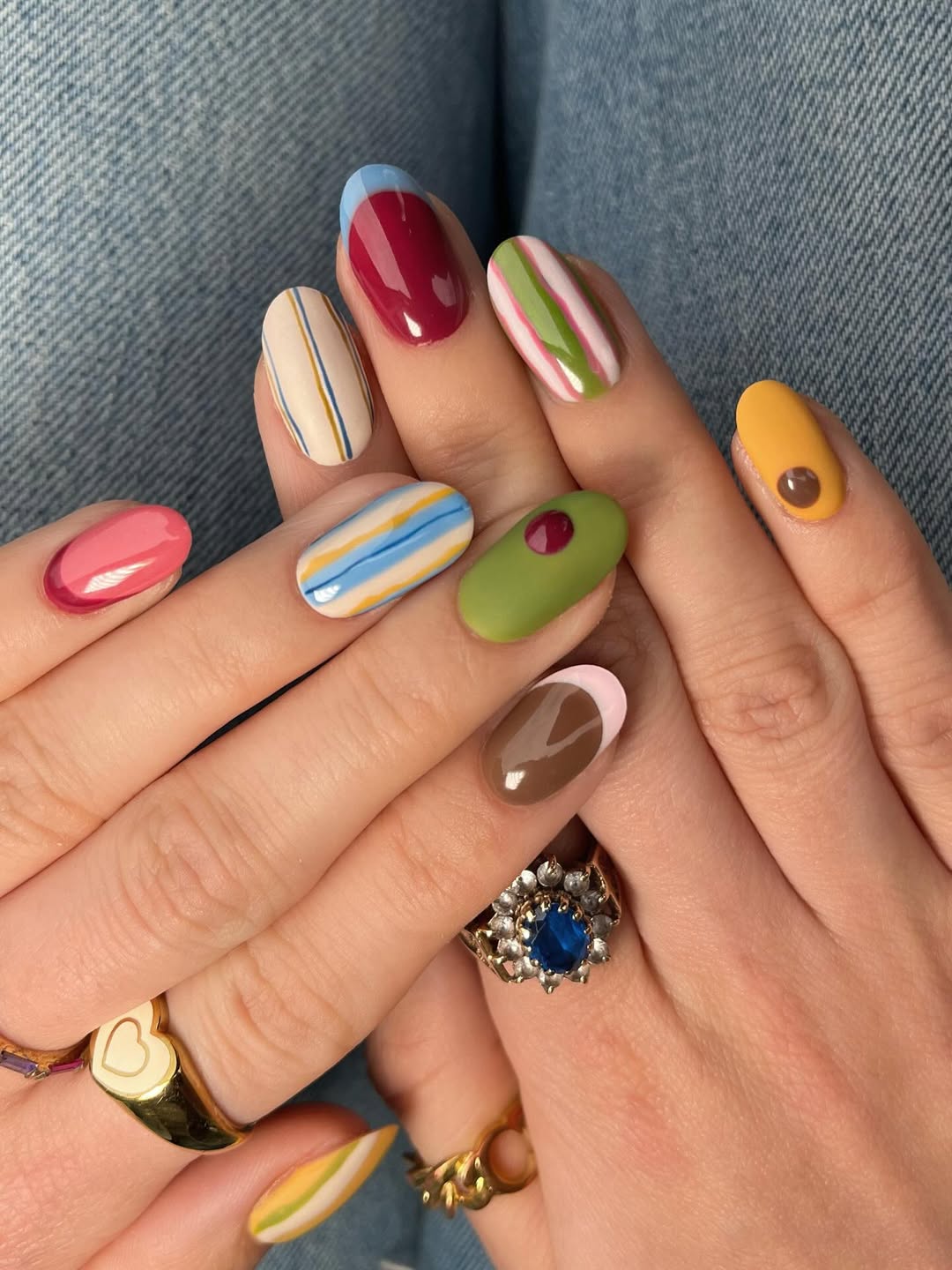 Whimsical Abstract Summer Color Block Oval Nails