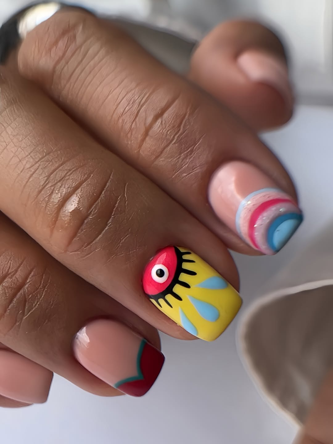 Whimsical Abstract Summer Pop Art Nails
