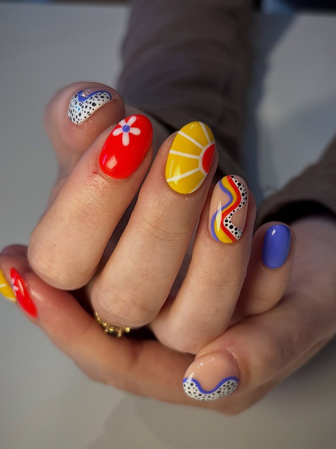 Whimsical Abstract Summer Vibes Oval Nails