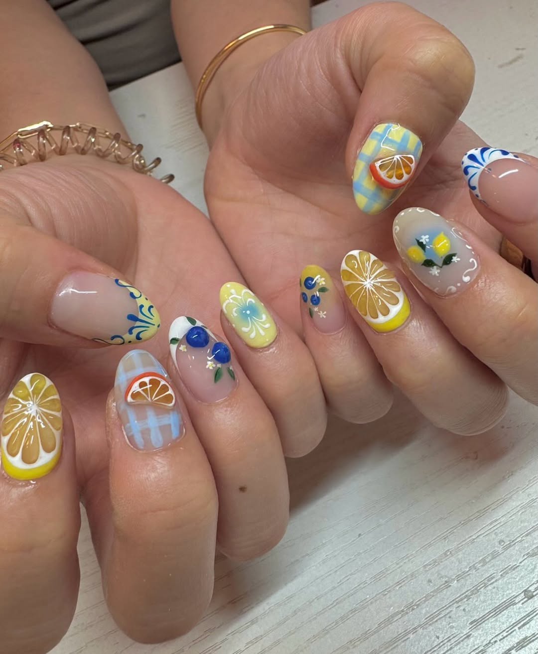 Whimsical Citrus and Berry Garden Nails