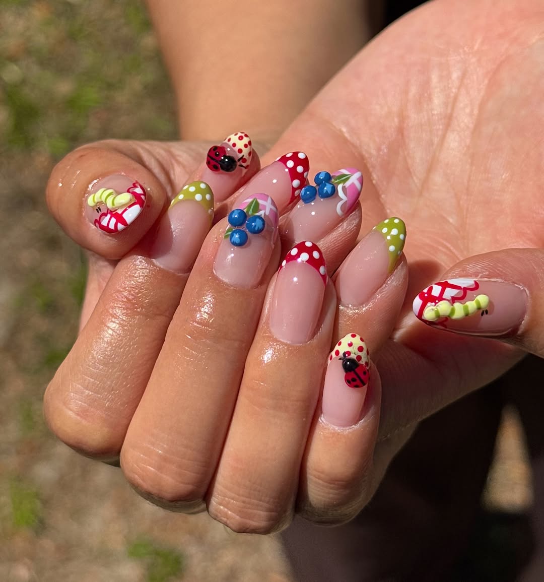 Whimsical Cottagecore French Tips with 3D Charms