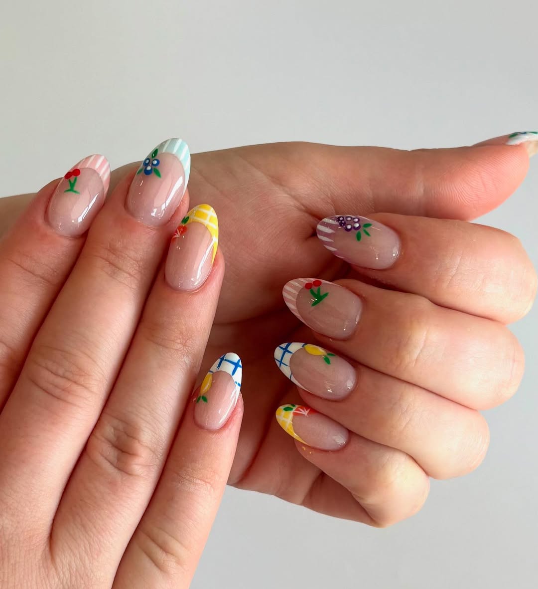 Whimsical Fruit Pastel French Tips