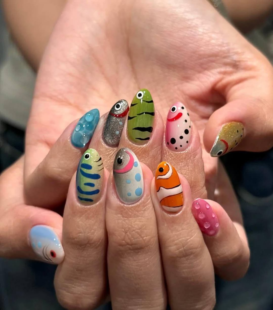 Whimsical Hand-Painted Fish Lure Novelty Nails