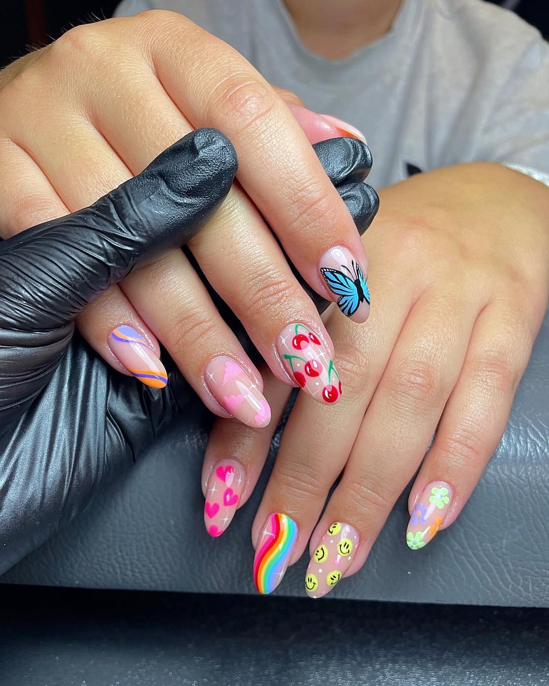 Whimsical Hand-Painted Summer Almond Nails