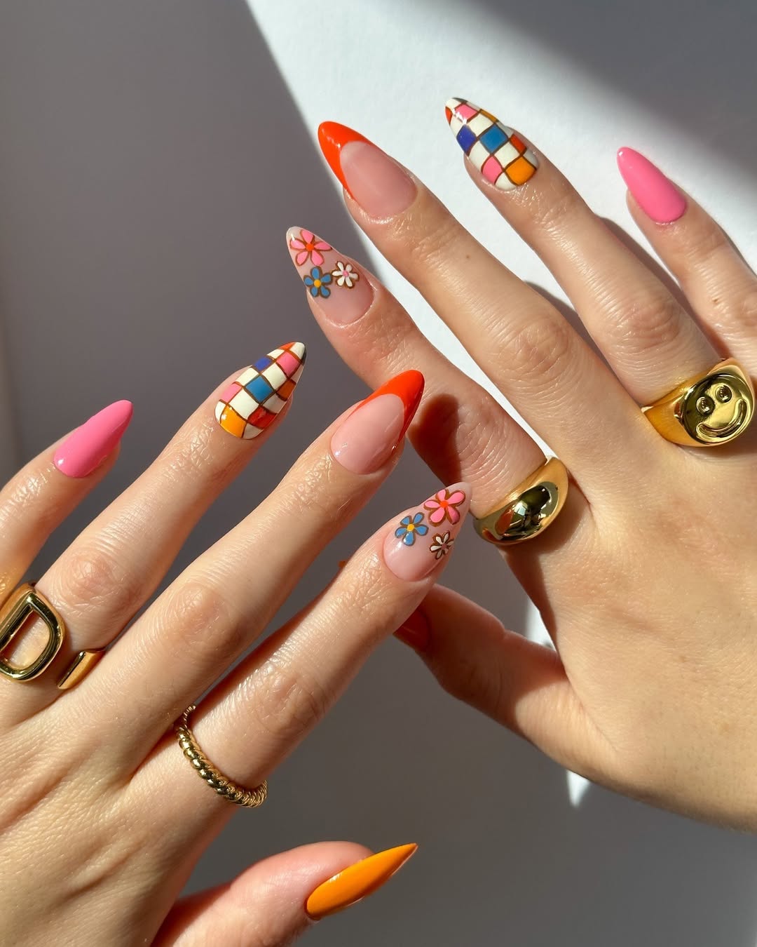 Whimsical Hand-Painted Summer Motif Almond Nails