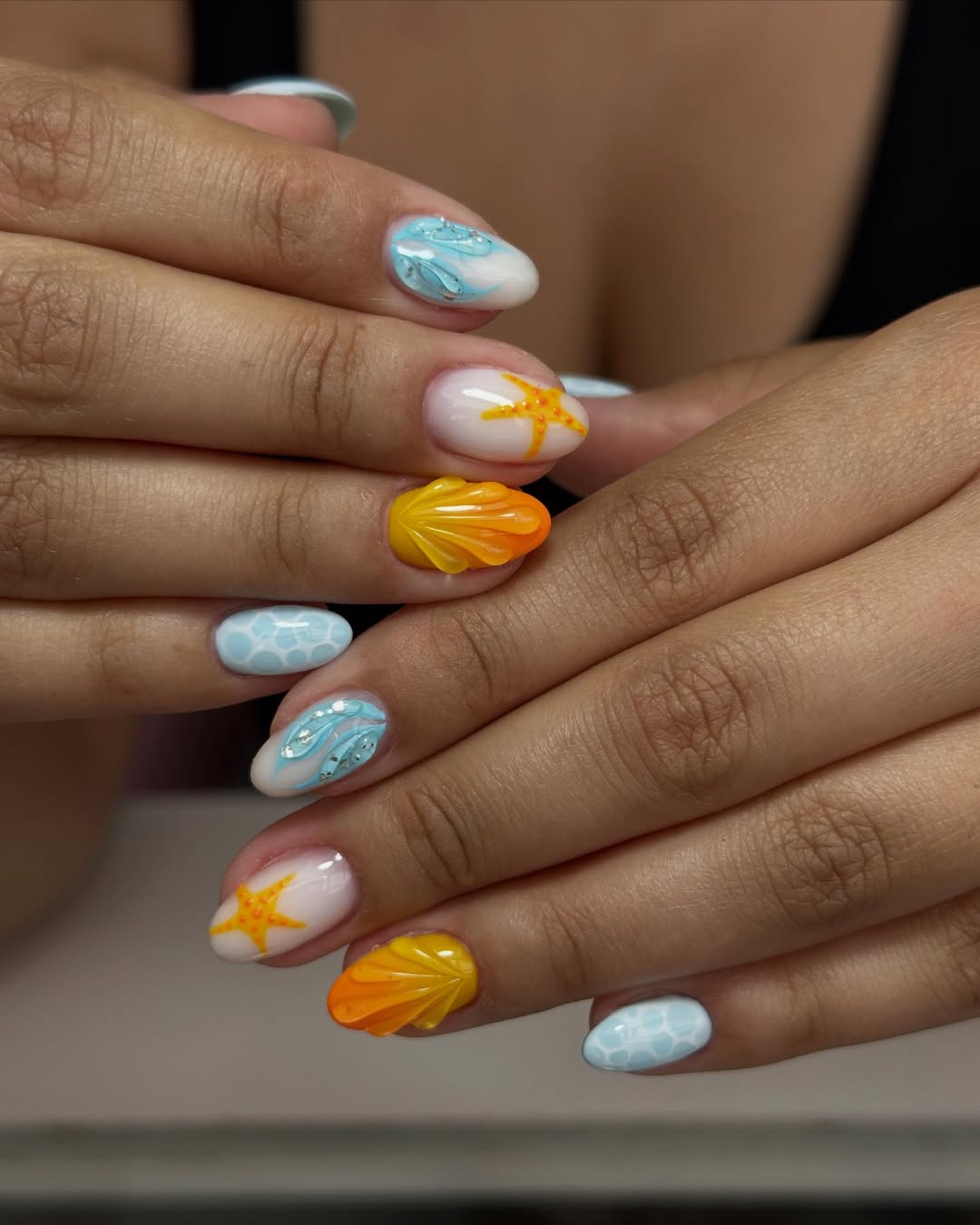 Whimsical Ocean Theme 3D Short Gel Nails