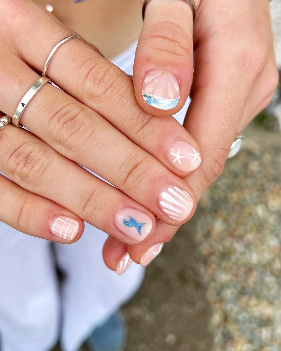 Whimsical Ocean Vibes Hand-Painted Nail Art