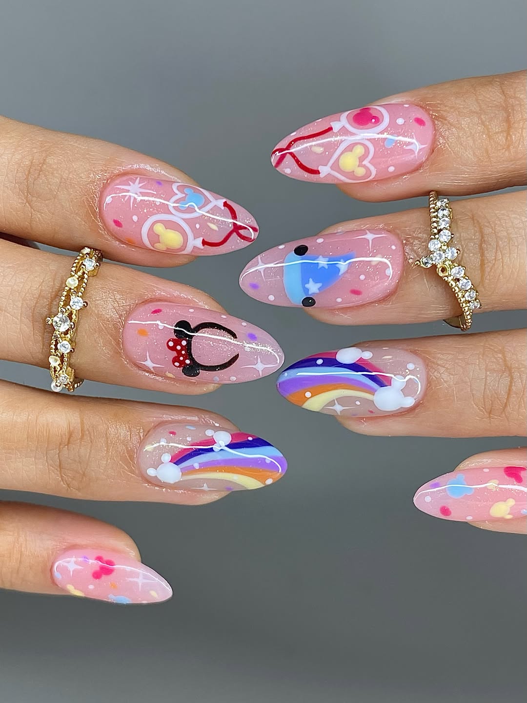 Whimsical Pastel Rainbow Mickey Nail Art