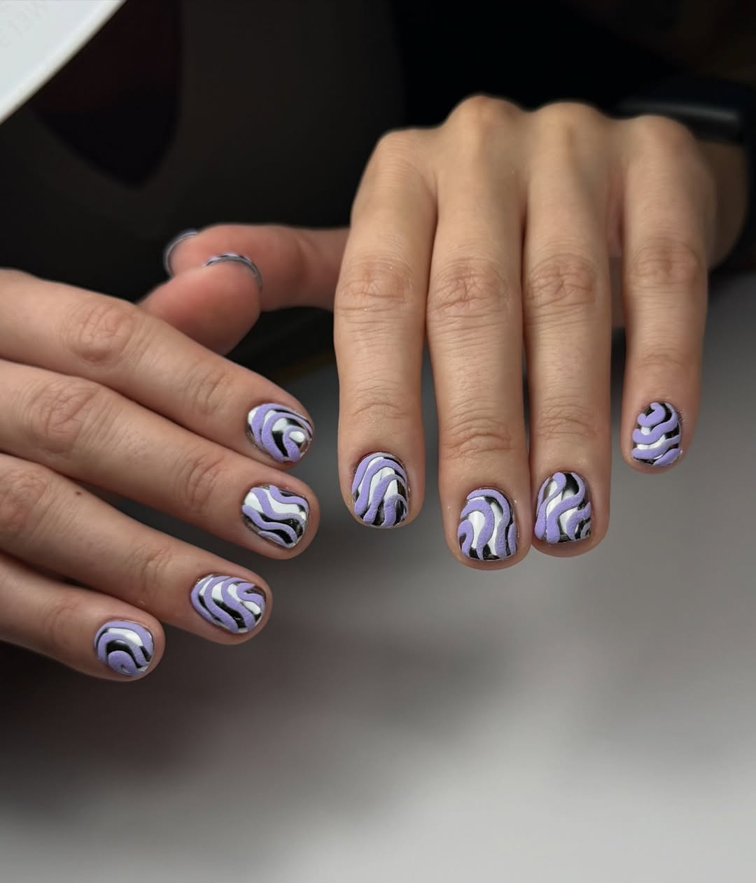 Whimsical Purple Swirl Short Squoval Nails