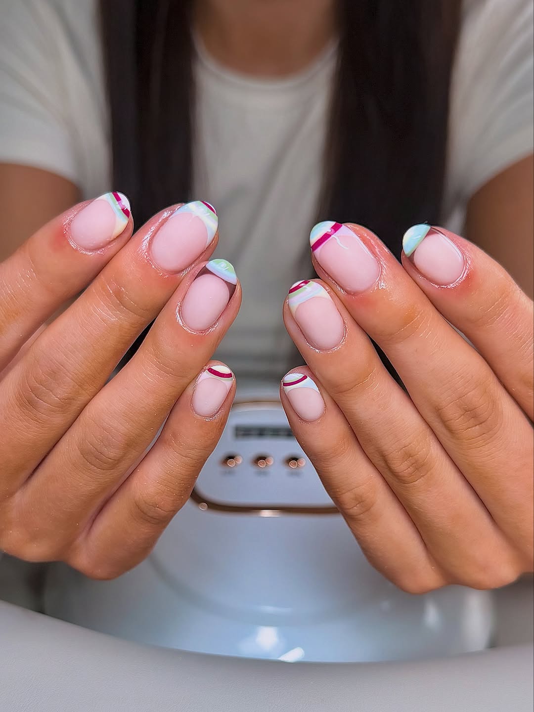 Whimsical Rainbow French Tips Nude Base