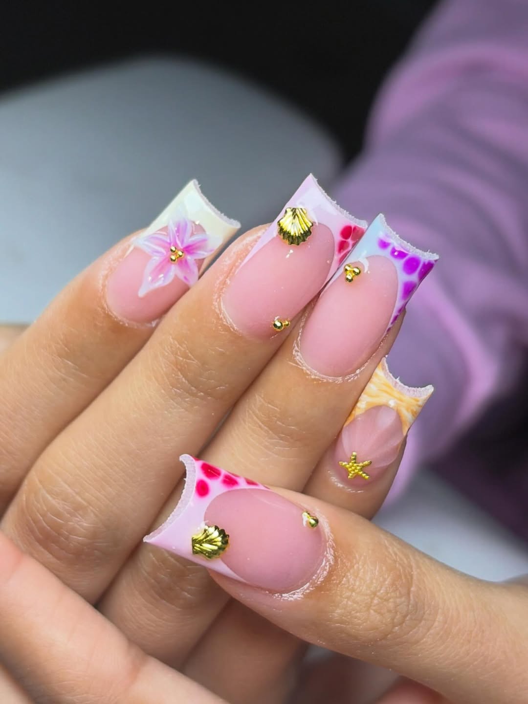 Whimsical Summer French Tips With 3D Charms