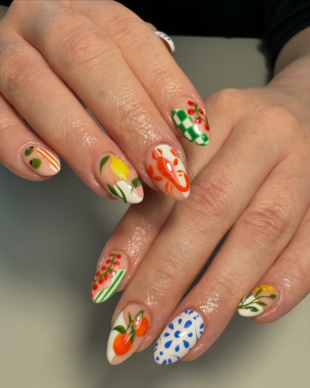 Whimsical Summer Italian Hand-Painted Nail Art