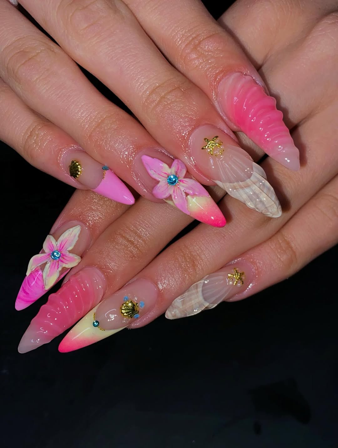 XXL Summer Fantasy Mermaid Jelly Stiletto Nails