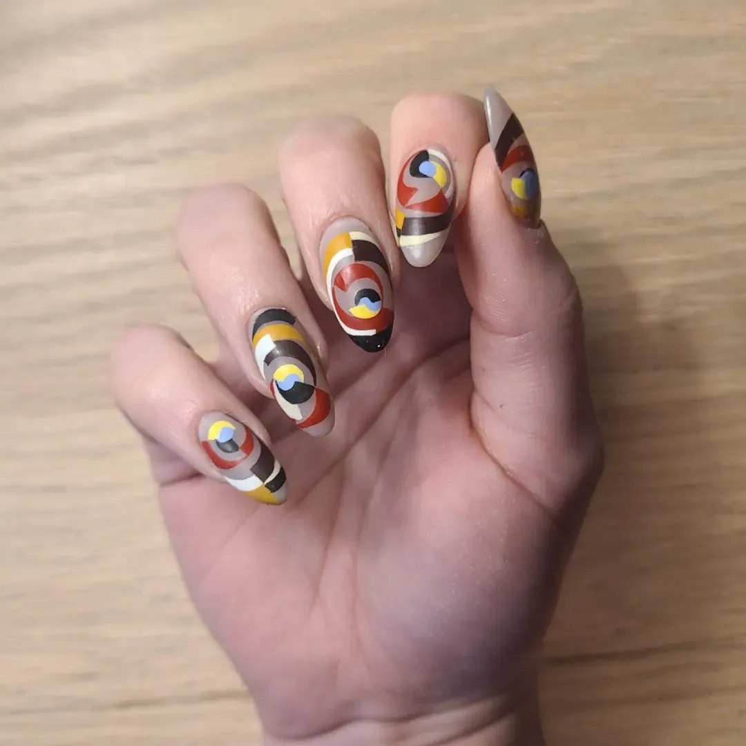 Abstract Art Inspired Multicolored Spiral Nails