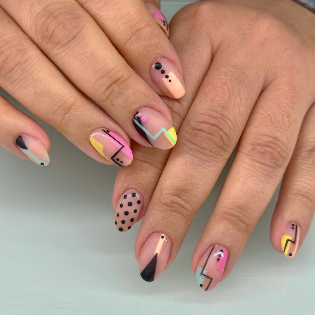 Abstract Neon Geometric Art Oval Nails