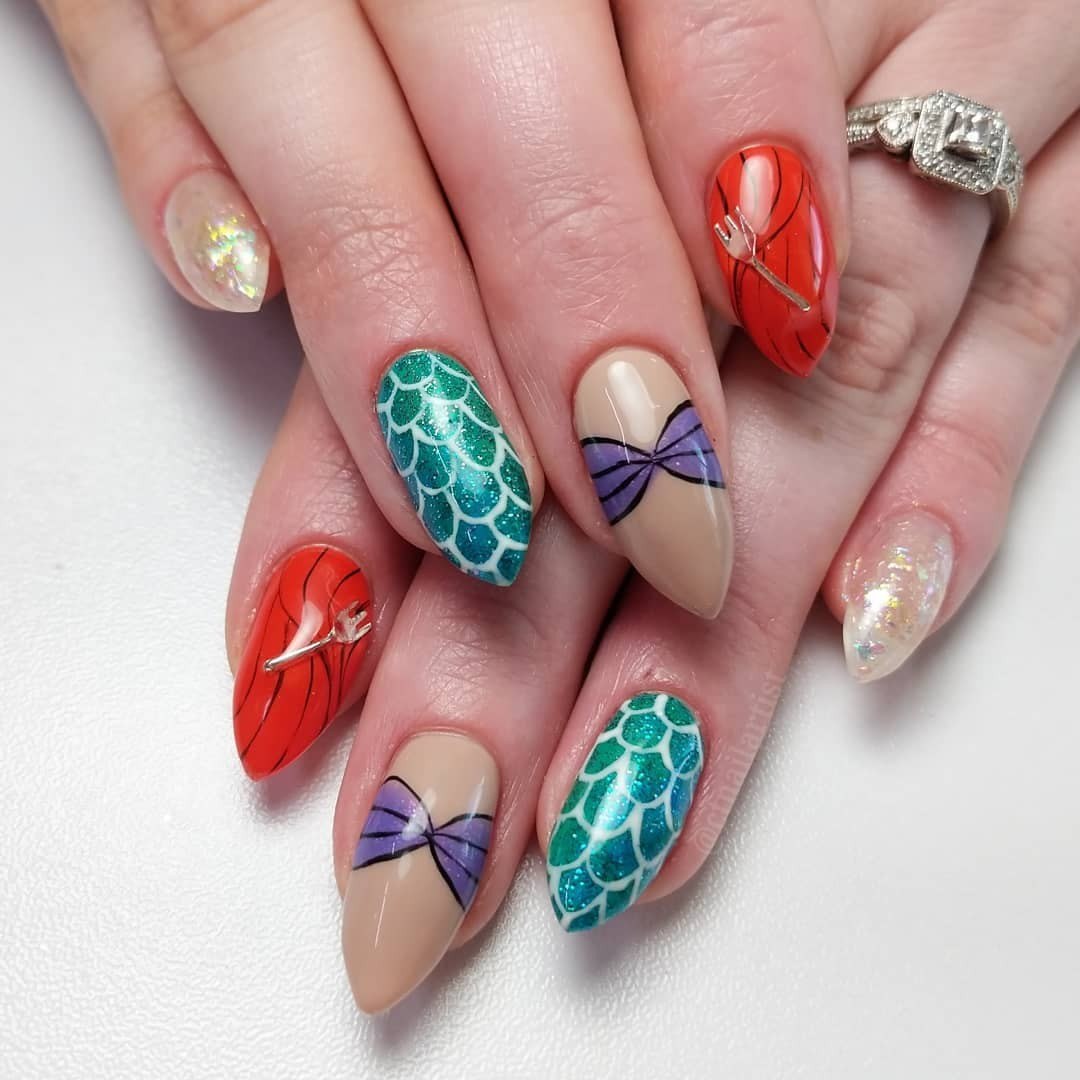 Ariel-Inspired Little Mermaid Scales and Red Nails