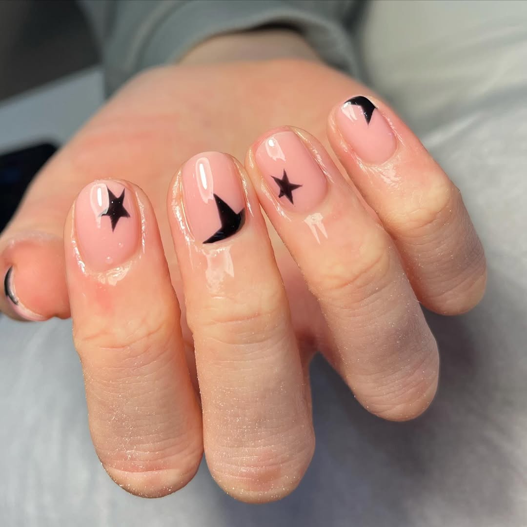 Baby Pink Star and Moon Accent Nails