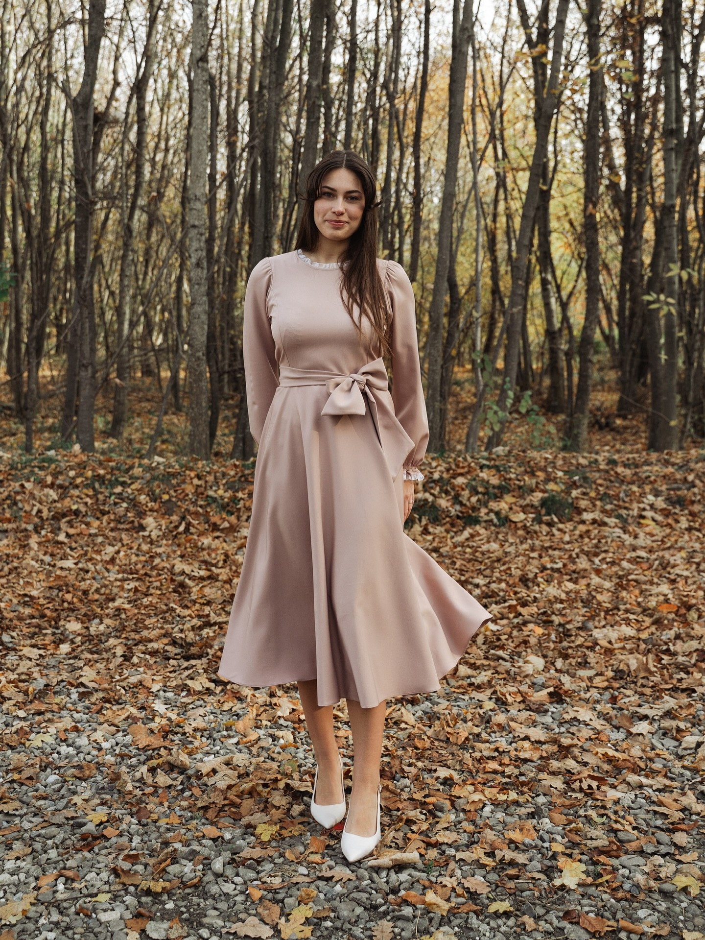 25 Fall Dress Outfits You Need For 2026 26 Blush Pink Midi Dress With Bow Detail