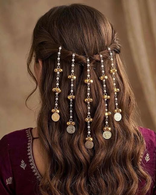 Bohemian Bridal With Jeweled Waterfall Hair Chains