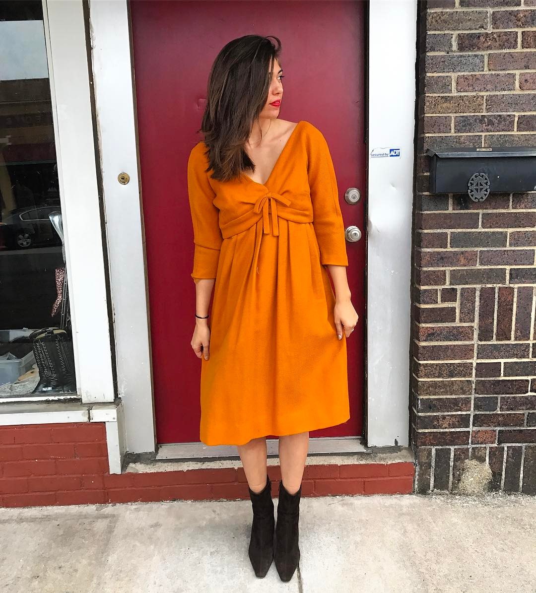 25 Fall Dress Outfits You Need For 2026 6 Bold Orange Knit Dress With Suede Boots