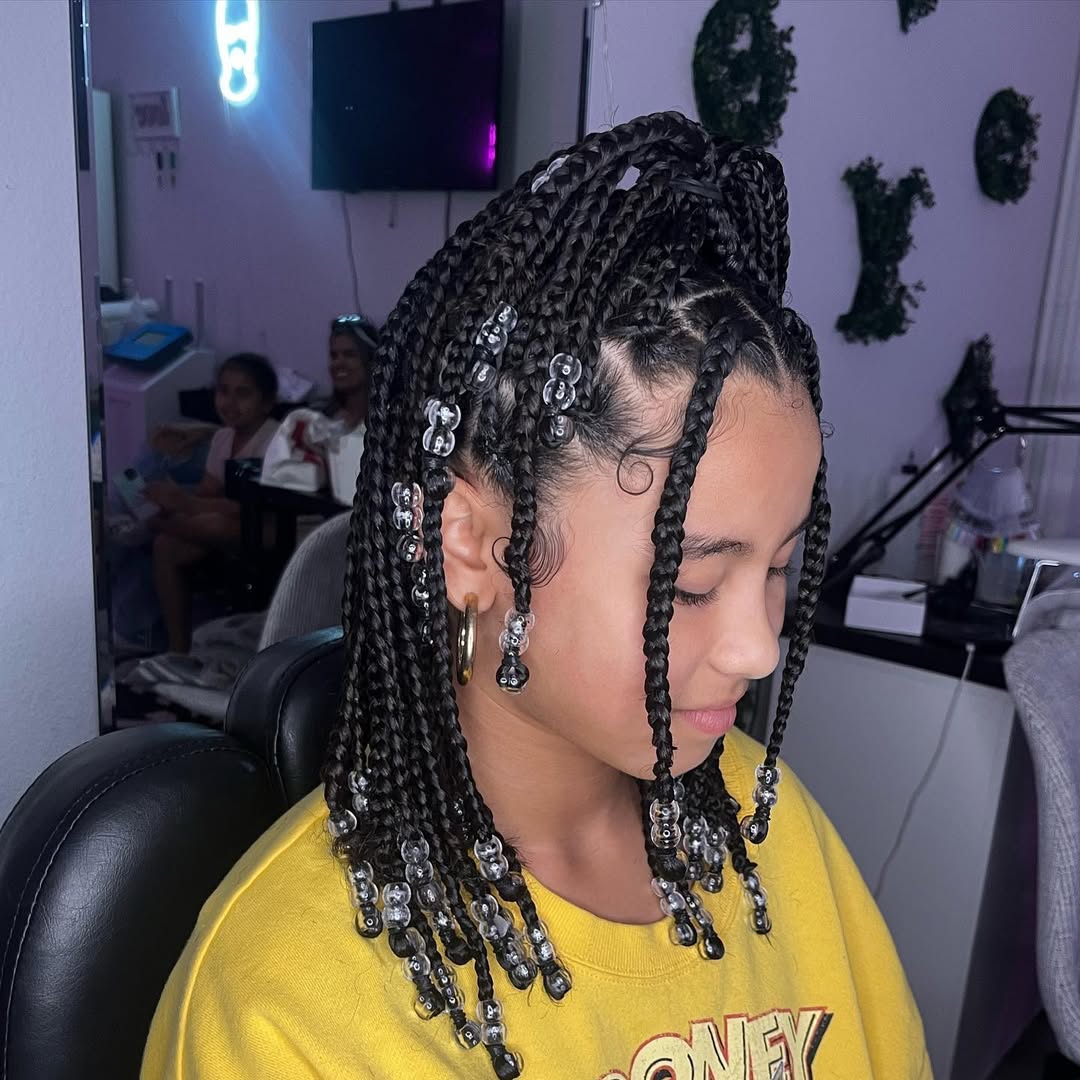 Box Braids With Clear And Black Beads