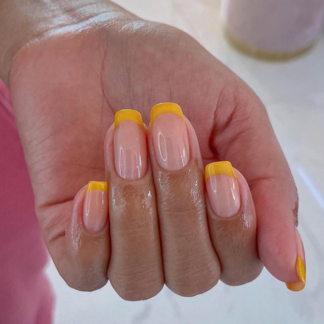 Bright Daffodil Yellow Glossy French Tip Squoval