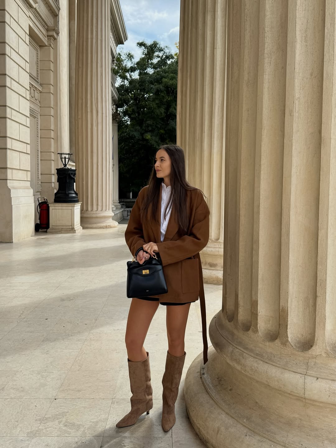 27 Fall Boot Outfit Ideas You Need Now 7 Brown Blazer Knee-High Boots Transitional Outfit