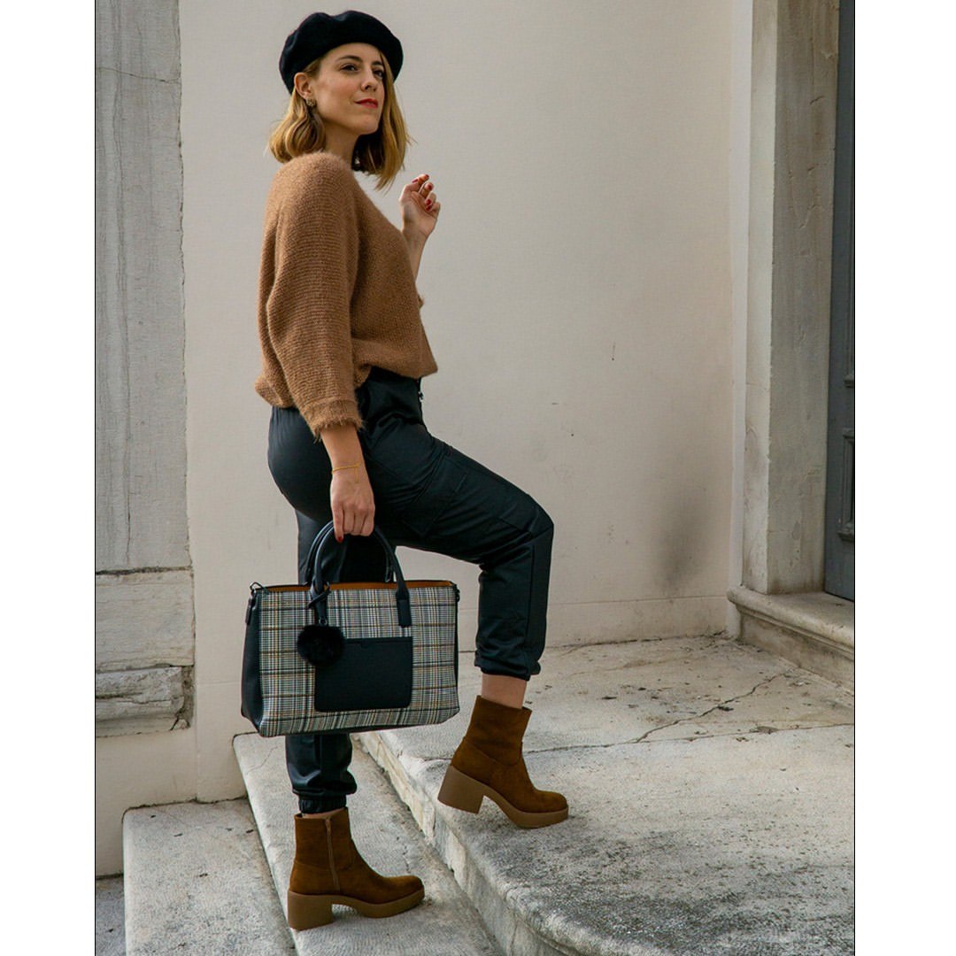 27 Fall Boot Outfit Ideas You Need Now 23 Brown Knit With Black Cargo Pants Fall Outfit