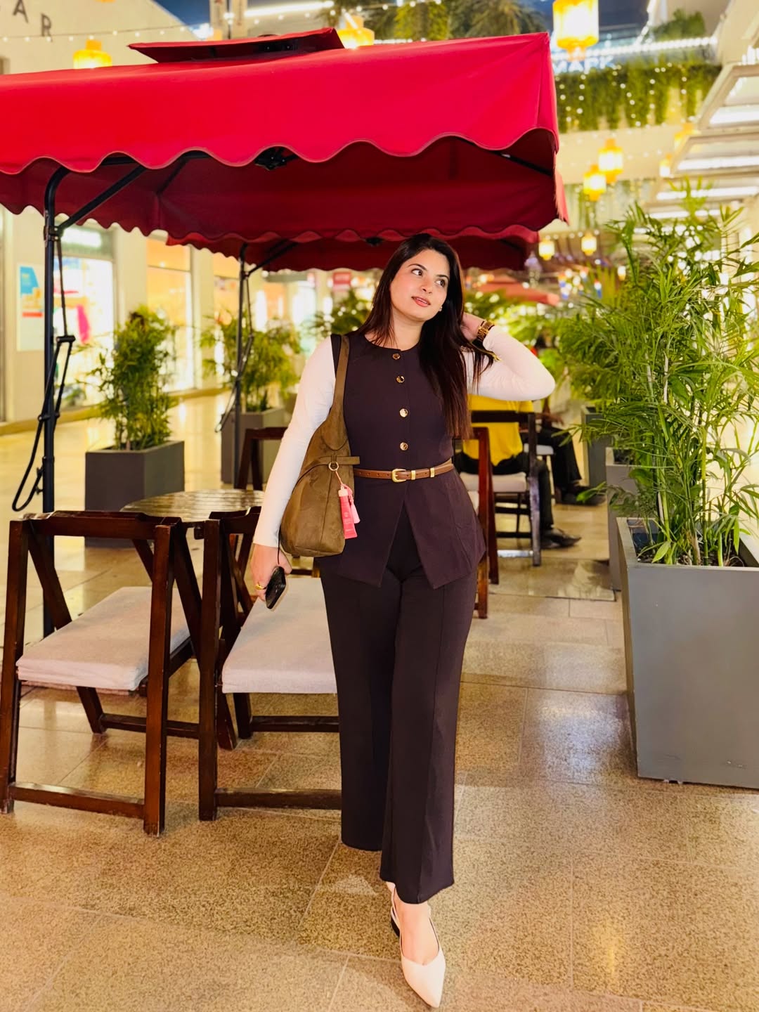 29 Work Outfits You Need for 2026 Trends 4 Brown Vest and Trouser With White Top Ensemble