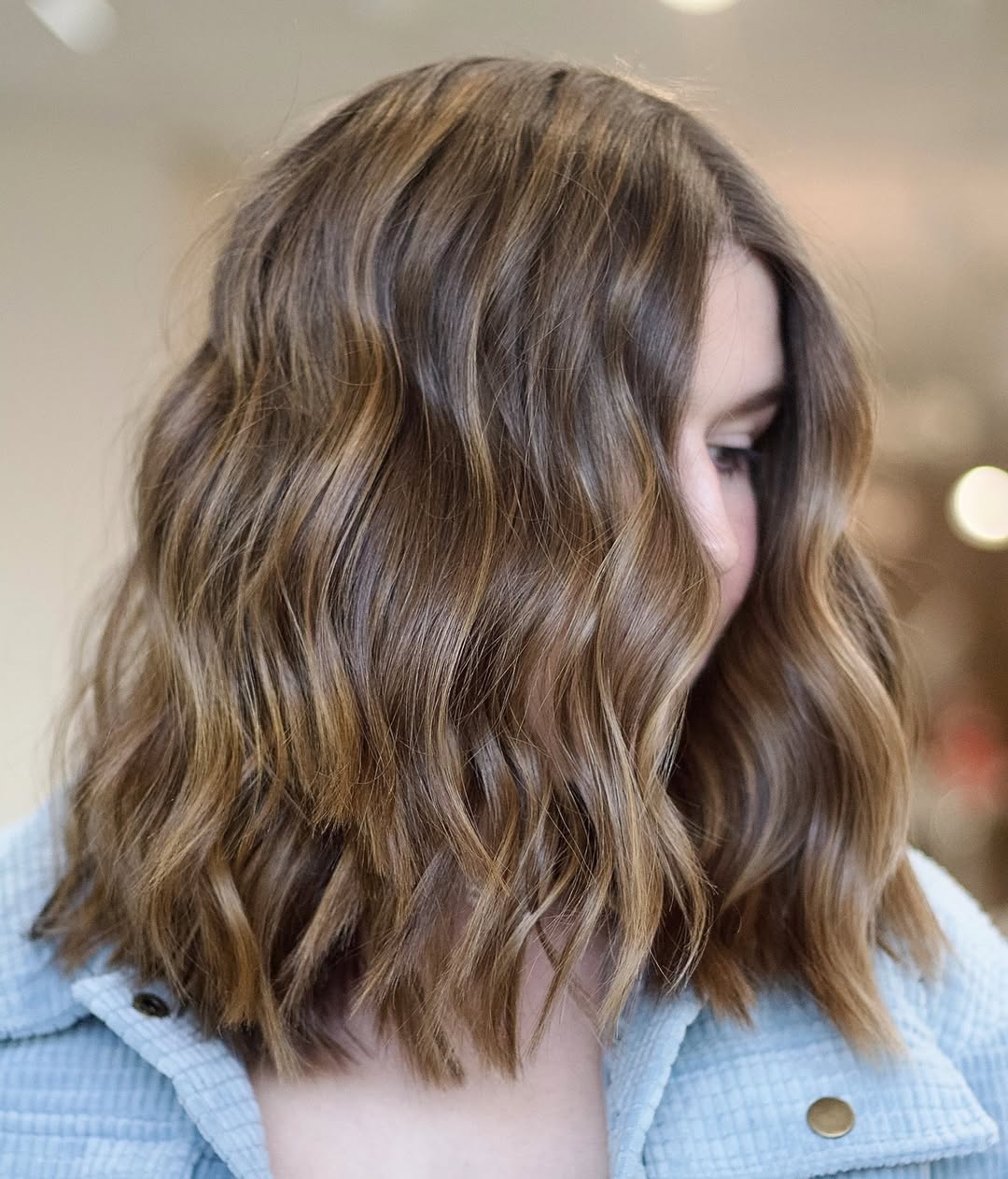 Caramel Blonde Balayage Shoulder Length Waves