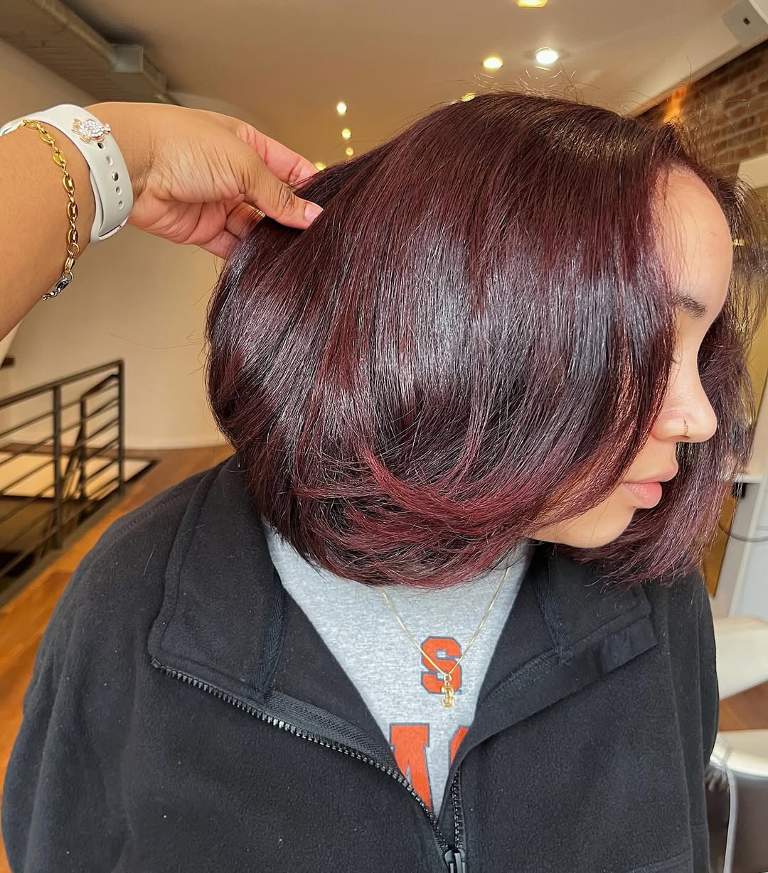 Cherry Brown Blowout Bob With Face-Framing Layers